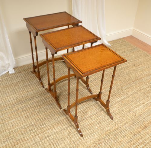 fig 1. Unusual High Quality Antique Satinwood Nest of Three Tables
