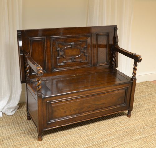 Quality Edwardian Maple & Co Carved Oak Bench