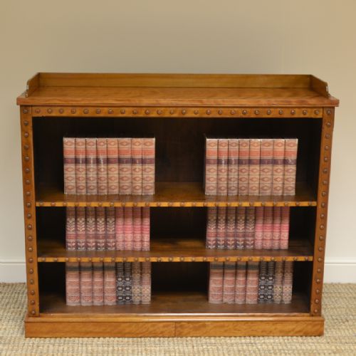 Unusual Large Satin Birch Victorian Antique Open Bookcase