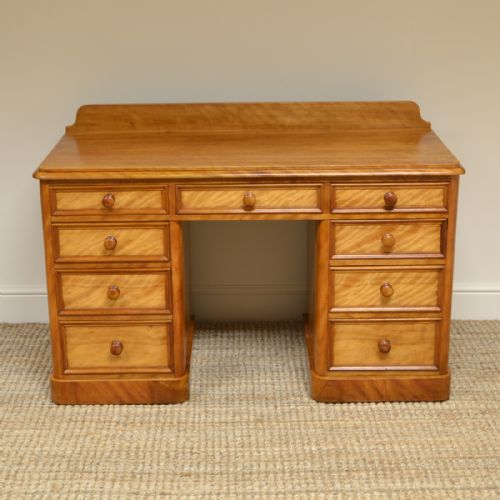 Unusual Satin Birch Victorian Antique Pedestal Desk
