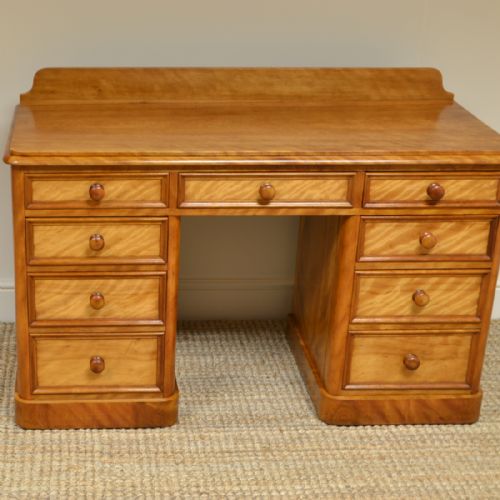 fig 1. Unusual Satin Birch Victorian Antique Pedestal Desk