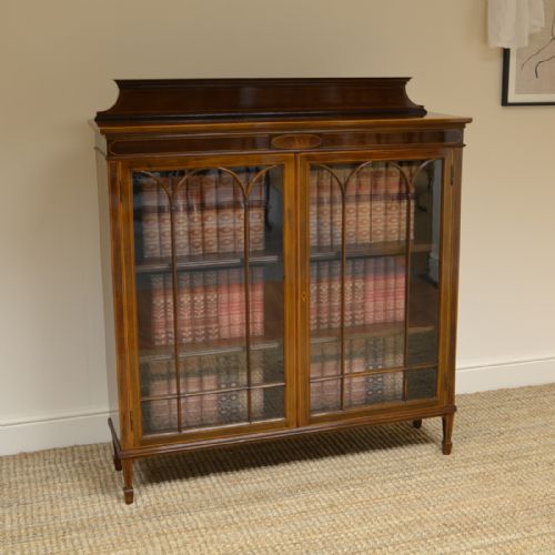 Spectacular Edwardian Inlaid Mahogany Antique Bookcase