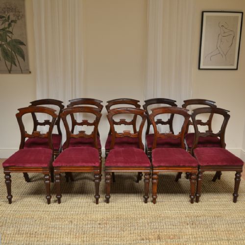 Set of 10 Victorian Antique Mahogany Dining Chairs
