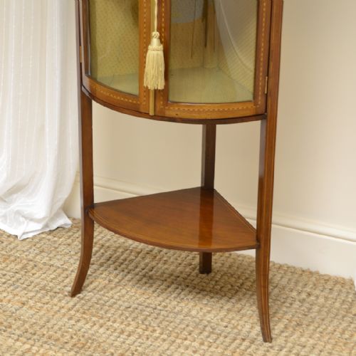 fig 1. Small Elegant Glazed Edwardian Inlaid Mahogany Antique Corner Cabinet