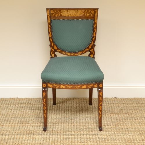 fig 1. Set of Six Mahogany Dutch Marquetry Victorian Antique Dining Chairs