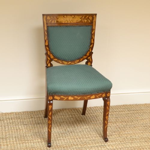 fig 2. Set of Six Mahogany Dutch Marquetry Victorian Antique Dining Chairs
