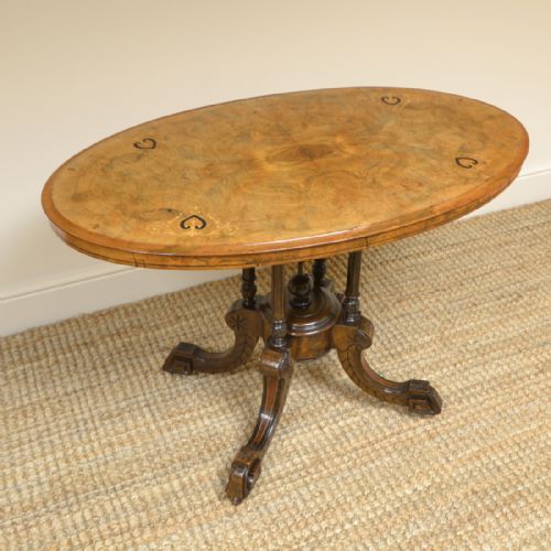 
Victorian Oval Figured Walnut Inlaid Antique Side Table   
