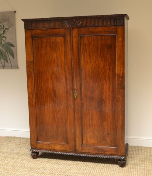 fig 1. Rare Rosewood Regency Antique Double Wardrobe