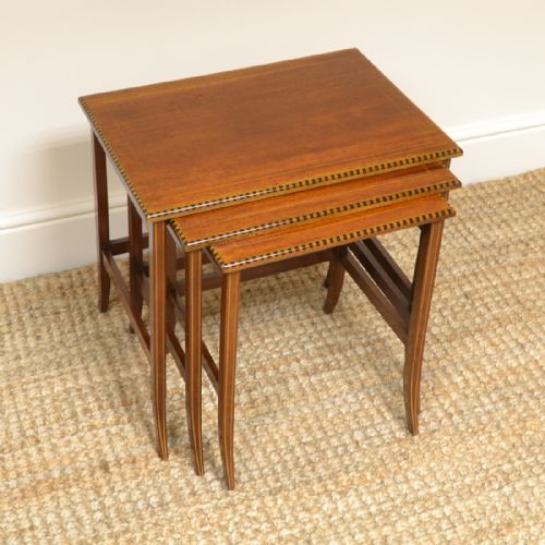 Edwardian Inlaid Antique Nest of 3 Tables