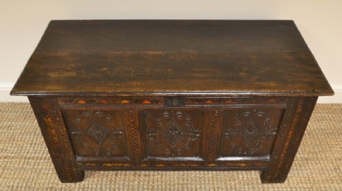 fig 1. 17th century Period Oak Inlaid Antique Coffer