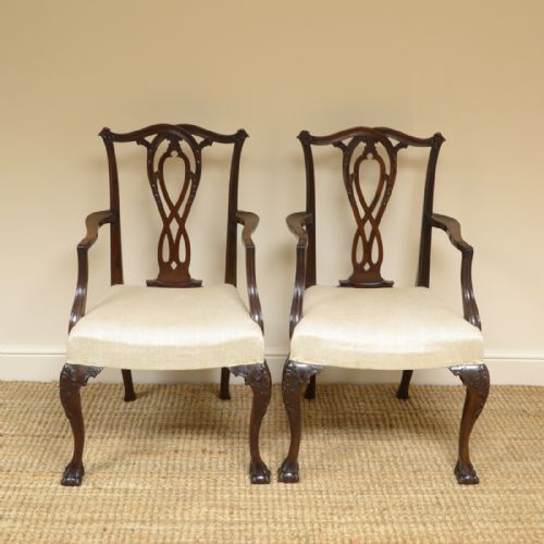 Pair of Chippendale Design Antique Carver Armchairs