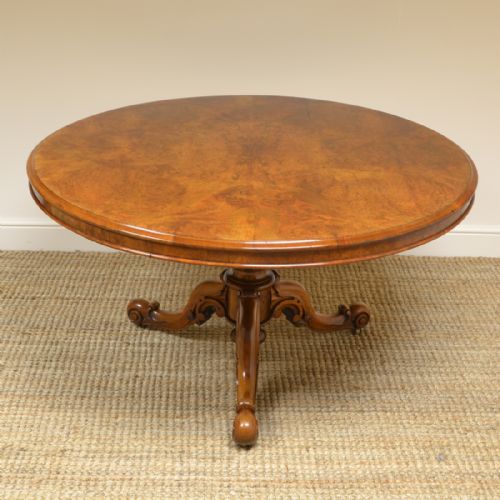 Striking Burr Walnut Victorian Circular Antique Dining Table