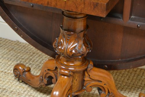 fig 2. Striking Burr Walnut Victorian Circular Antique Dining Table