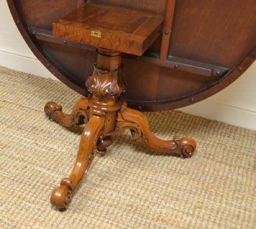 fig 3. Striking Burr Walnut Victorian Circular Antique Dining Table