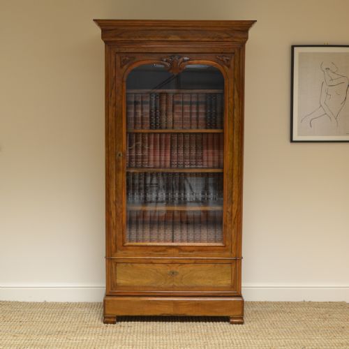 Figured Walnut Antique Glazed Bookcase