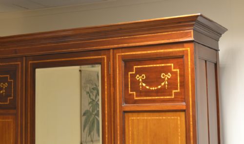 fig 1. Inlaid Edwardian Mahogany Antique Triple Wardrobe