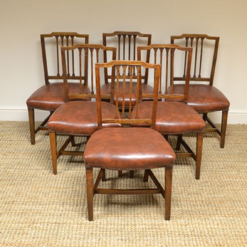 Set of Six Georgian Elm Country House Antique Dining Chairs