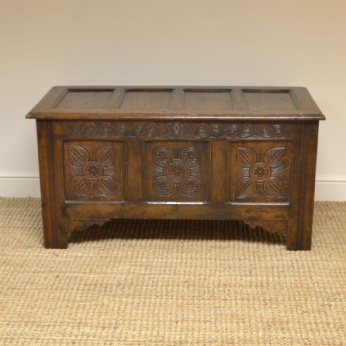 Early 18th Century Period Oak Carved Antique Coffer
