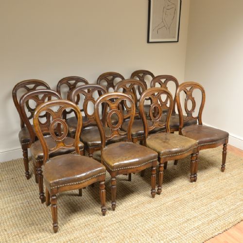 Twelve Oak Victorian Antique Dining Chairs