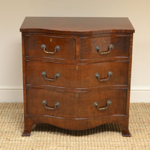 Small Rich Mahogany Serpentine Shaped Victorian Antique Chest of Drawers