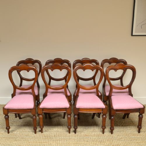 Eight Victorian Mahogany Balloon Back Antique Dining Chairs