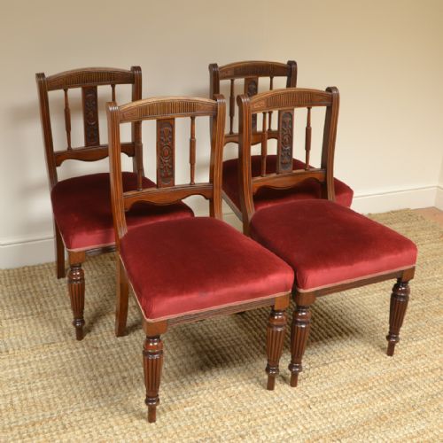 Victorian Walnut Set of Four Antique Dining Chairs