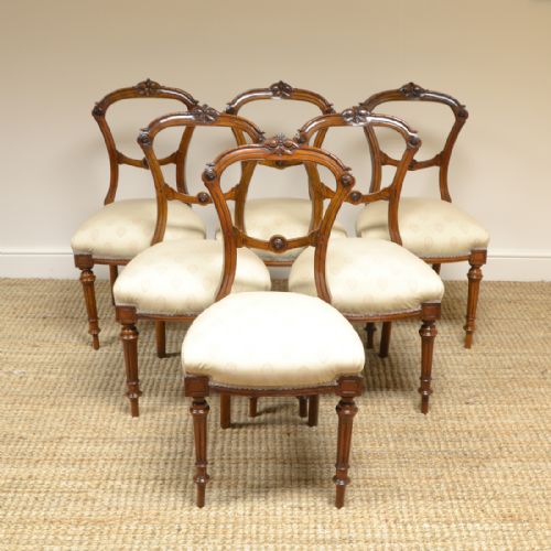 Elegant Set of 6 Victorian Walnut Antique Dining Chairs