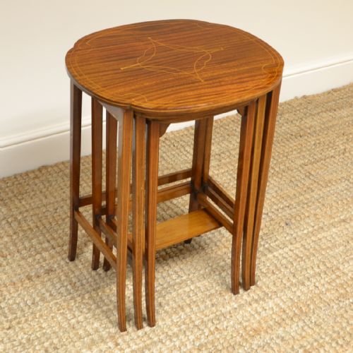 fig 1. Spectacular Inlaid Mahogany Edwardian Antique Nest of 3 Tables