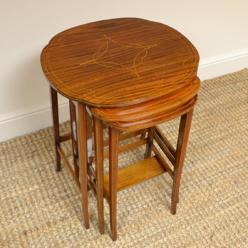 fig 2. Spectacular Inlaid Mahogany Edwardian Antique Nest of 3 Tables