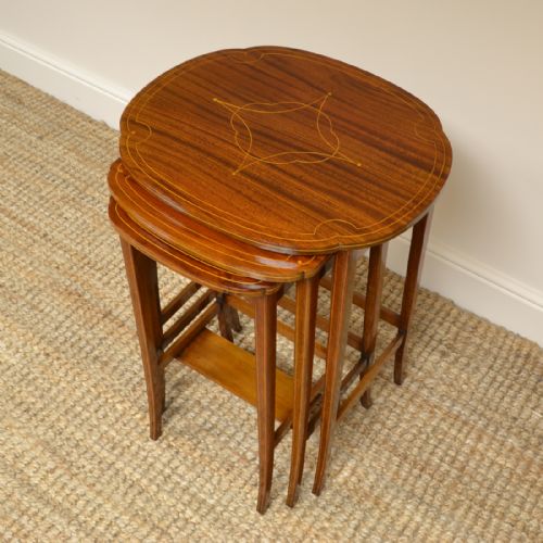 fig 3. Spectacular Inlaid Mahogany Edwardian Antique Nest of 3 Tables