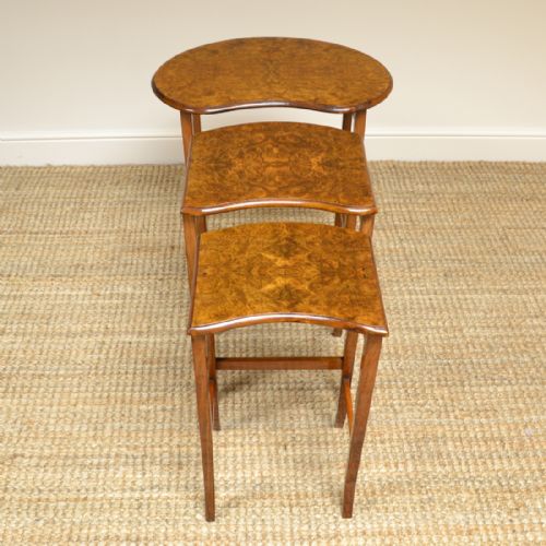 fig 1. Edwardian Burr Walnut Antique Nest of Three Tables