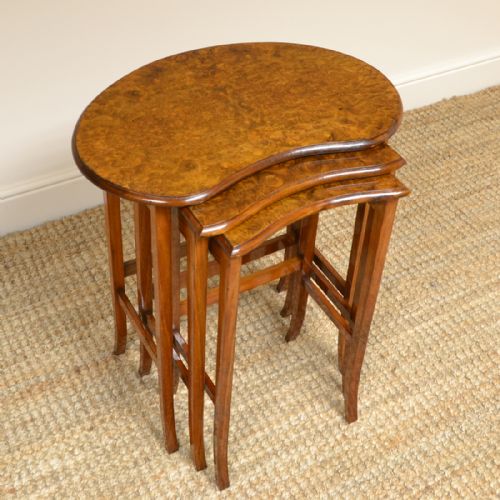 fig 3. Edwardian Burr Walnut Antique Nest of Three Tables
