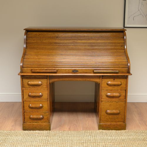Quality Golden Oak Edwardian Antique Roll Top Desk