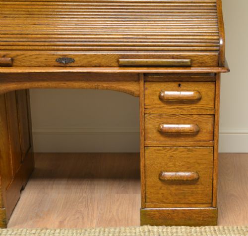 fig 2. Quality Golden Oak Edwardian Antique Roll Top Desk