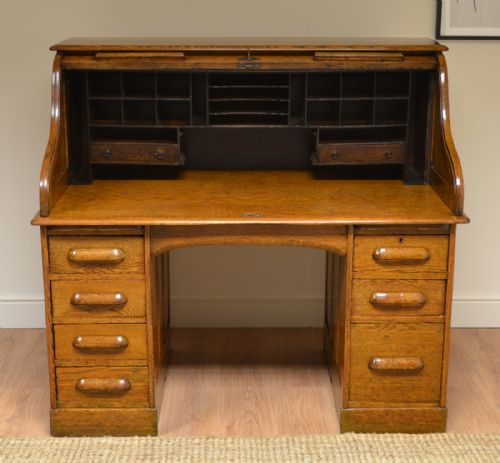 fig 3. Quality Golden Oak Edwardian Antique Roll Top Desk