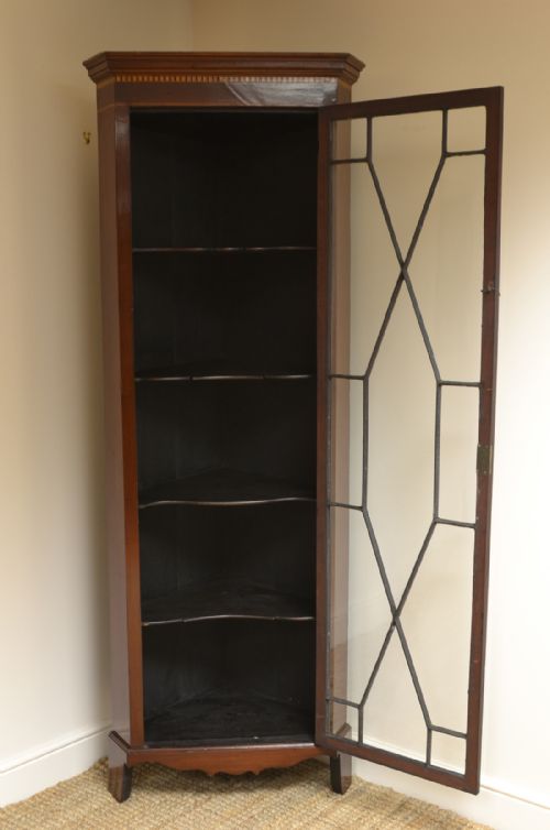 fig 1. Tall Victorian Mahogany Floor Standing Antique Corner Cabinet