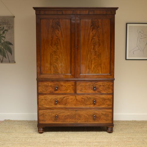 Spectacular Quality Victorian Rich Figured Mahogany Antique Linen Press