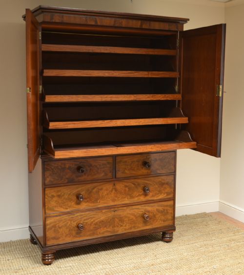 fig 1. Spectacular Quality Victorian Rich Figured Mahogany Antique Linen Press