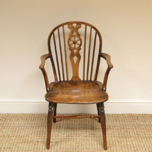 Country Georgian Elm Wheel Back Antique Windsor Chair