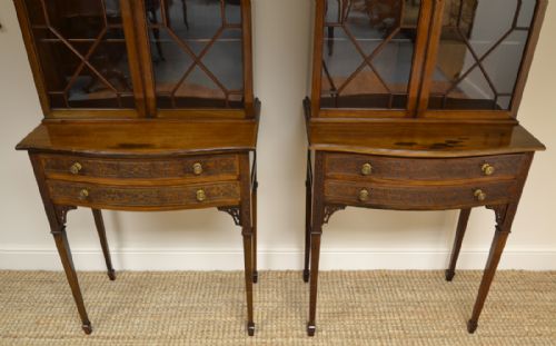 fig 3. Chippendale Design Edwardian Walnut Pair of Antique Bookcases