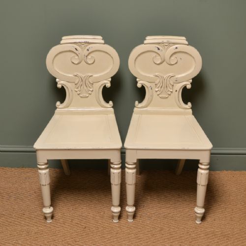 Victorian Decorative Painted Antique Pair of Hall Chairs