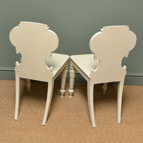fig 1. Victorian Decorative Painted Antique Pair of Hall Chairs