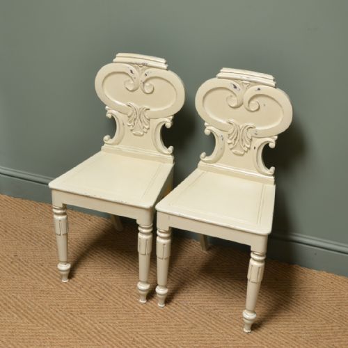 fig 2. Victorian Decorative Painted Antique Pair of Hall Chairs