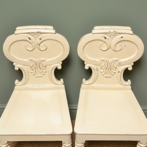 fig 3. Victorian Decorative Painted Antique Pair of Hall Chairs