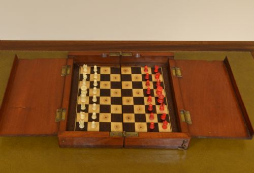 fig 1. Rare Victorian Mahogany Travelling Chess Set