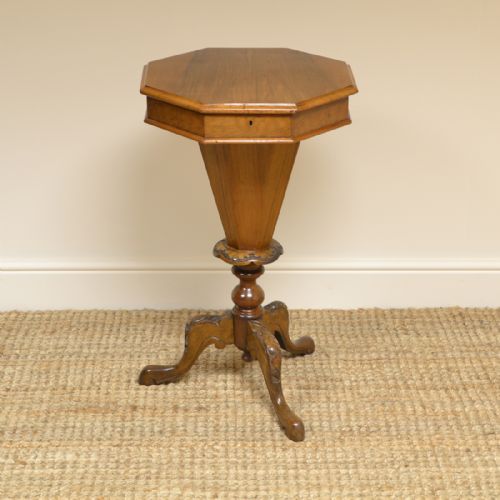 Elegant Walnut Victorian Antique Workbox