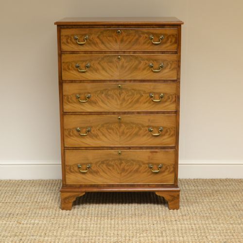 Tall Slim Edwardian Golden Mahogany Antique Chest of Drawers
