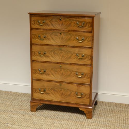 fig 3. Tall Slim Edwardian Golden Mahogany Antique Chest Of Drawers