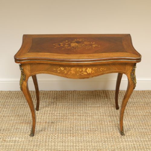 Spectacular Walnut Edwardian Inlaid Antique Games Table with Decorative Ormolu