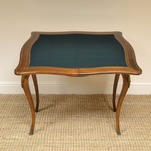 fig 1. Spectacular Walnut Edwardian Inlaid Antique Games Table with Decorative Ormolu